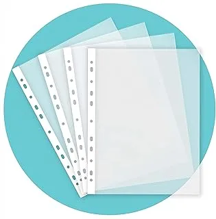 Transparent A4 Punched Pockets (60 MIC Thickness) Top Opening for Easy Access, Clear Plastic Folder Punched Pockets for Organising Letters & Documents in Lever Arch Files, Ring Binders.(Pack of 50)