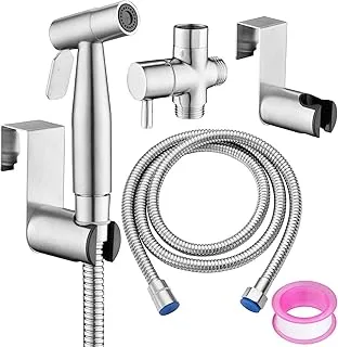 Greenco Handheld Bidet Shower Hose Sprayer Attachment, Stainless Steel Brushed Nickel Wall Mount Design, for Personal Hygiene, Feminine, Cloth Diaper Wash, Toilet Cleaning, Easy-to-Install