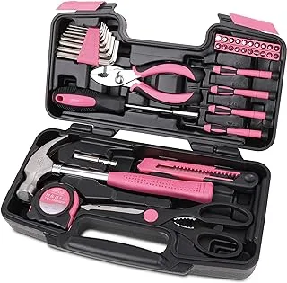 Apollo Tools DT9706P Original 39 Piece General Repair Hand Tool Set with Tool Box Storage Case Pink Ribbon