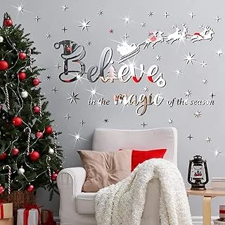 BPA Christmas Acrylic Wall Decals Believe Quote Stickers 3D DIY Mirror Sticker Christ Decor Reindeer Snowflakes Window Clings Decal for Home