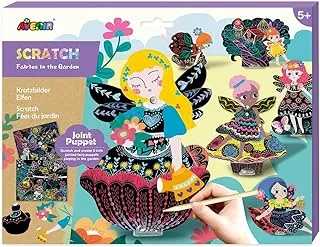 Avenir Scratch - Fairies in the Garden | Create Your Own Magical Scratch Art Puppets - 6 Jointed Puppets, 2 Backdrops, and More! | Fun and Interactive Art Project for Kids 3+