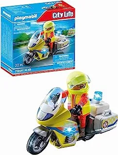 Playmobil 71205 Rescue - دراجة نارية للطوارئ مع أضواء وامضة، لعبة دراجة نارية، مجموعة ألعاب خدمات الطوارئ، مركبة طوارئ، مجموعة ألعاب إنقاذ الأطفال مناسبة للأعمار من 4 سنوات فما فوق، متعددة الألوان، مقاس واحد