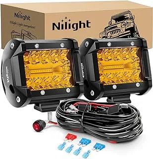 Nilight 2PC 4Inch Amber Led Pods Triple Row 60W Flood Spot Combo Driving Fog Lights with 16AWG Wiring Harness-2 Leads for Offroad Pickup Trucks Jeep ATV UTV SUV, 2 Years Warranty