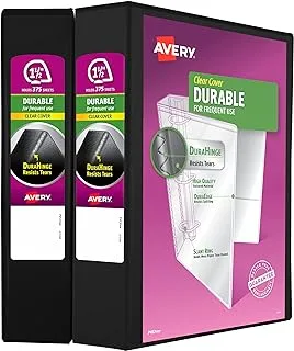 Avery Durable Clear View 3 Ring Binders, 1.5 Inch Slant Rings, 2-Pack of Black Binders (19300)