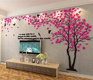 guangmu 3D Tree Wall Stickers - DIY Tree and Birds Wall Decals Family Couple Tree Stickers Murals Wall Décor for Nursery Living Room Bedroom TV Background Home Decorations(Rose Right,M-98X51in)