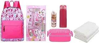 Back to School (Disposable Towel 3pcs, School Bag, Stationary set, Pencil set, Water Bottle 300ml, Lunch Box) - Pink