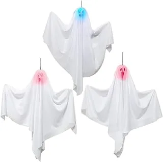 Mad Toys LED Multi-Coloured Hanging Ghost Spooky 3 Pcs Halloween Party Trick or Treat Decoration White 88637NS