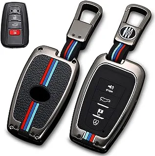 Lisuee لغطاء Toyota Key Fob مع سلسلة مفاتيح وغطاء معدني ممتاز وحامل حافظة مفاتيح حماية كاملة من السيليكون الناعم لـ 2018-2022 Camry RAV4 Highlander Avalon C-HR Prius Corolla Accessories (رمادي معدني)