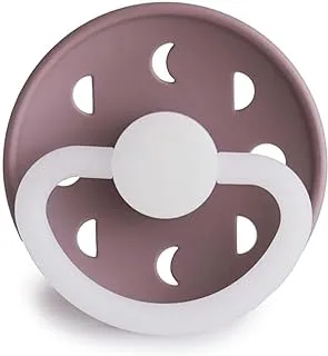 FRIGG Moon Phase Night Latex Baby Pacifier 0-6 Months | 1 Pack Soother | Round Natural Rubber Nipple with Glow in the Dark Handle | Made in Denmark — Twilight Mauve