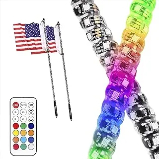 YCHOW-TECH 2pcs 3FT LED Whip Light with RF Remote Control Spiral RGB Chasing/Dancing Light Off Road Antenna LED Whips for UTV ATV RZR Truck Polaris 4X4 SXS Can-am Buggy Dune Vehicle