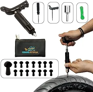 GRAND PITSTOP Tubeless Tire Puncture Repair Kit for Motorcycle and Cars with 15 Mushroom Plugs