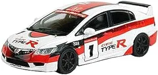 Inno64 1/64 Scale Japan One Make Honda Civic FD2 Type R #1 Car Toy, Red/White