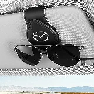 HAPIZWLU Sunglasses Holder for Car Leather Glasses Frame, Eyeglass Hanger Card Clip Car Sun Visor Accessories Compatible with Mazda 2 3 6 CX-3 CX-5 CX-9