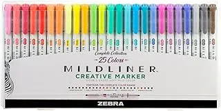 مجموعة هايلايتر بنهاية مزدوجة من Zebra Pen Mildliner ، أطراف عريضة ودقيقة ، ألوان حبر متنوعة ، 25 عبوة (78525)