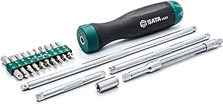 SATA 26-Piece Ratcheting Screwdriver Set with a Dual Material Green Handle and High-Torque 45-Tooth Ratcheting Mechanism - ST09343SJ