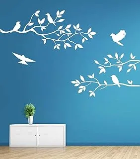 bpa Branch Wall Decal - Birds Trees Wall Sticker Family TV Background Removable Vinyl Mural Wallpaper for Livingroom Kid Baby Nursery Room DIY Decoration Gift 44x33 Inch,White