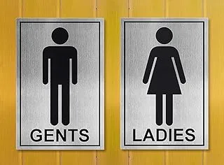 BPA 1 Set of Gents and Ladies Stainless Steel Self Adhesive Gents and Ladies Toilet or Restroom Signage Board Combo, 6x4-inch (Metallic)