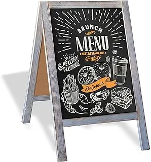 Wooden A-Frame Sign with Eraser & Chalk - 21 x 30 Inches Magnetic Sidewalk Chalkboard – Sturdy Freestanding Grey Sandwich Board Menu Display for Restaurant, Business or Wedding