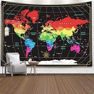 BPA Wall Art World Map, Giant Hanging Map Map Hanging Wall Decor Map Wall Hanging Large Travel Map New World Map Colorful Wall Art Map Decor 60X50 Inches,Black Red