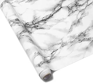 HappyHome Marble Contact Paper, 500 x 60cm Self-Adhesive Wallpaper Decorative Removable Wall Stickers with PVC Waterproof Oil-proof for Kitchen Countertop Cabinet Furniture-Ink white