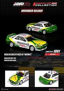 Inno64 1/64 Scale Nissan Skyline GTR R32 2 Watsons Car Dicast Model, Green/White