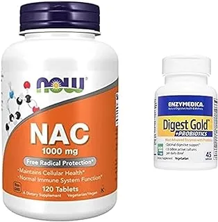 NOW Supplement Bundle Pack : Foods NAC 1000mg 120 Tablets + Enzymedica Digest Gold + Probiotics 45 Capsules