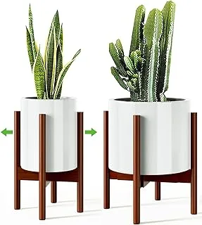 BPA Adjustable Plant Stand (8 to 12 inches), Bamboo Mid Century Modern Plant Stand (15 inches in Height), Indoor Plant Stand, Fit 8 9 10 11 12 inch Pots (Pot & Plant Not Included) (Dark Brown)