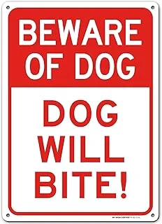 BPA Beware of Dog Sign, Dog Will Bite, Outdoor Rust-Free Metal, 10