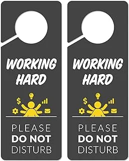 BPA Working Sign for Door, 2 Pack (Printed on Both Sides), 9.3″x3.5″ PVC Plastic, Home Office Accessories, Do Not Disturb Sign, Studying Sign, Working from Home, Do Not Disturb Door Hanger Sign