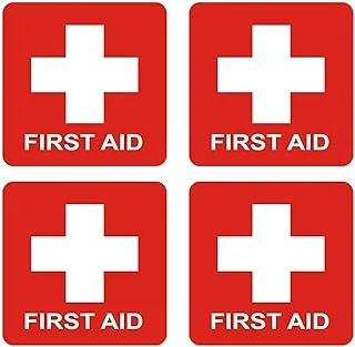 bpa First Aid Cross Sticker Sign - Self Adhesive Peel and Stick Vinyl 1st Aid Decal Symbol - 3.94x3.94 inches | Pack of 4 Pcs