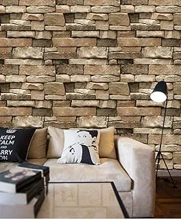 BPA Vinyl Stone Self Adhesive Wallpaper-Contact Paper Brick Brown Wallpaper for Home Walls Decoration 45cm x 300cm/Roll