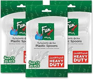 Fun Promopack Heavy Duty Plastic Dinner Spoon Set-Transparent Plain Pattern Cutlery,Ergonomic Handle Material Perfect for Home, Hotel & More (Pack of 25 X 3)