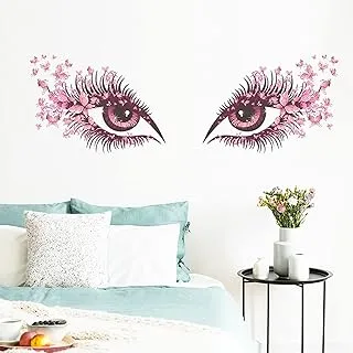 BPA Eye Wall Sticker Pink Flower Eyelash Wall Sticker, Fashion Beauty Salon Wall Sticker Removable Decorative Wall Art for Living Room Bedroom Dresser