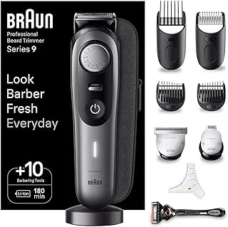 Braun Professional Beard Trimmer 9, BT9420 for Men, With ProBlade, ProWheel, Lock & 10 barbering tools, 180-min Runtime, Cordless, Lifetime Sharp Metal Blades, Waterproof