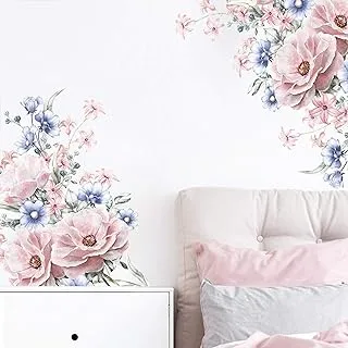 Floral Peonies Wall Stickers, Pink Blue Peony Rose Bouquet Flowers Removable Peel and Stick Wall Decal, DIY Art Vintage Blossom Flowers Wallpaper for Wedding Living Room Girls Room