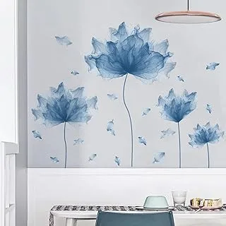 BPA 59.1'' x 49.6'' Huge Flower Petal Wall Decals Living Room Floral Wall Stickers Removable Peel and Stick Waterproof Wall Art Decor Stickers for Bedroom Bathroom Office (Blue)