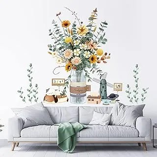 BPA Eucalyptus Leaves Wall Decal Flowers in Vase Wall Sticker Watercolor Floral Wall Stickers Removable Cute Cats Windmill Wall Mural Peel and Stick Sunflowers Wall Decor for Bedroom