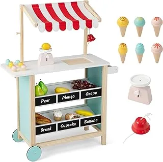 Cost Way Kids Wooden Ice Cream Cart with Chalkboard and Storage