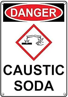 BPA Weatherproof Plastic Vertical OSHA-GHS Danger Caustic Soda Sign with English Text and Symbol