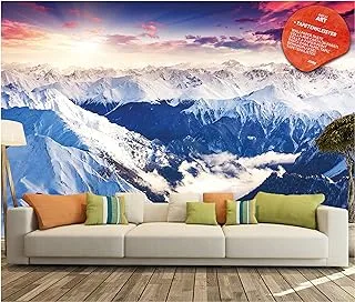 BPA Photo Wallpaper Alps Panorama Decoration 132.3x93.7in / 336x238cm – Swiss Mountains Dawn Sun Winter Wonderland Ski Landscape Ice Nature Mural – 8 Pieces Includes Paste