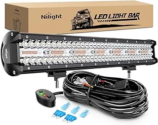 Nilight 20Inch 420W LED Light Bar Spot Flood Amber White Strobe 6 Modes with Memory Function Off-Road Truck Car ATV SUV Cabin Boat with 16AWG Wiring Harness Kit-1 Lead, 2 Years Warranty