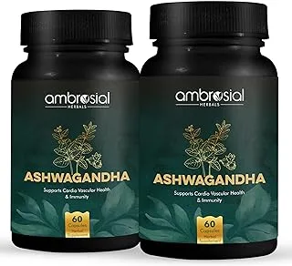 Ambrosial Ashwagandha Capsules 500mg per Capsule | High Strength Ashwagandha Root Powder| Herbal Supplement with Immunity Support | Non-GMO & Gluten Free (Pack of 2)