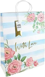 Eurowrap Floral Stripe Wguss Gift Bag, X-Large, Blue/White