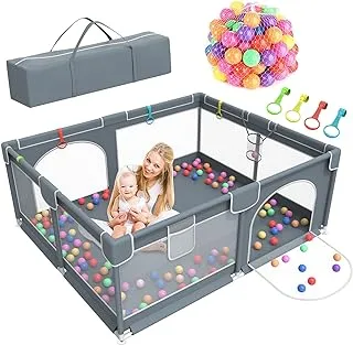 SASRL Baby Playpen, 79 x 63 Inches Extra Large Playpen with 50 PCS Ocean Balls, Indoor & Outdoor Kids Activity Center, Infant Safety Gates with Breathable Mesh,Sturdy Play Yard for Babies and Toddlers