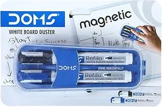 DOMS Magnetic Whiteboard Duster with 2 Refilo White Marker (Black & Blue x 3 Set)