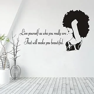 JUEKUI Wall Decal African Woman Wall Sticker Quotes Inspirational Beautiful Words Black Girl Wall Decor for Living Room Bedroom Beauty Salon Wall Mural (W139 Black)