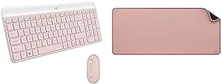 Logitech MK470 Slim Wireless Keyboard and Mouse Combo - Ultra Quiet, 2.4 GHz USB Receiver, EN Layout, Rose + Logitech Desk Mat - Anti-slip Base, Spill-resistant Durable Design, Dark Rose