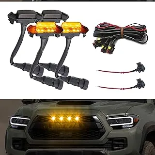 Xotic Tech 4pcs Smoked Lens Amber LED Front Grille Lighting Assemblies Kit for Toyota Tacoma 2016 2017 2018 2019 w/TRD Pro Grill