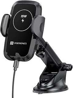 Portronics Charge Clamp 2 Mobile Holder with Wireless Charging, Black