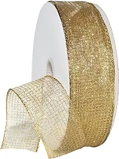 Morex Ribbon 7435 Cosmic Ribbon, Wired Organza with Glitter, 1-1/2 Inch, 50-Yard, Gold